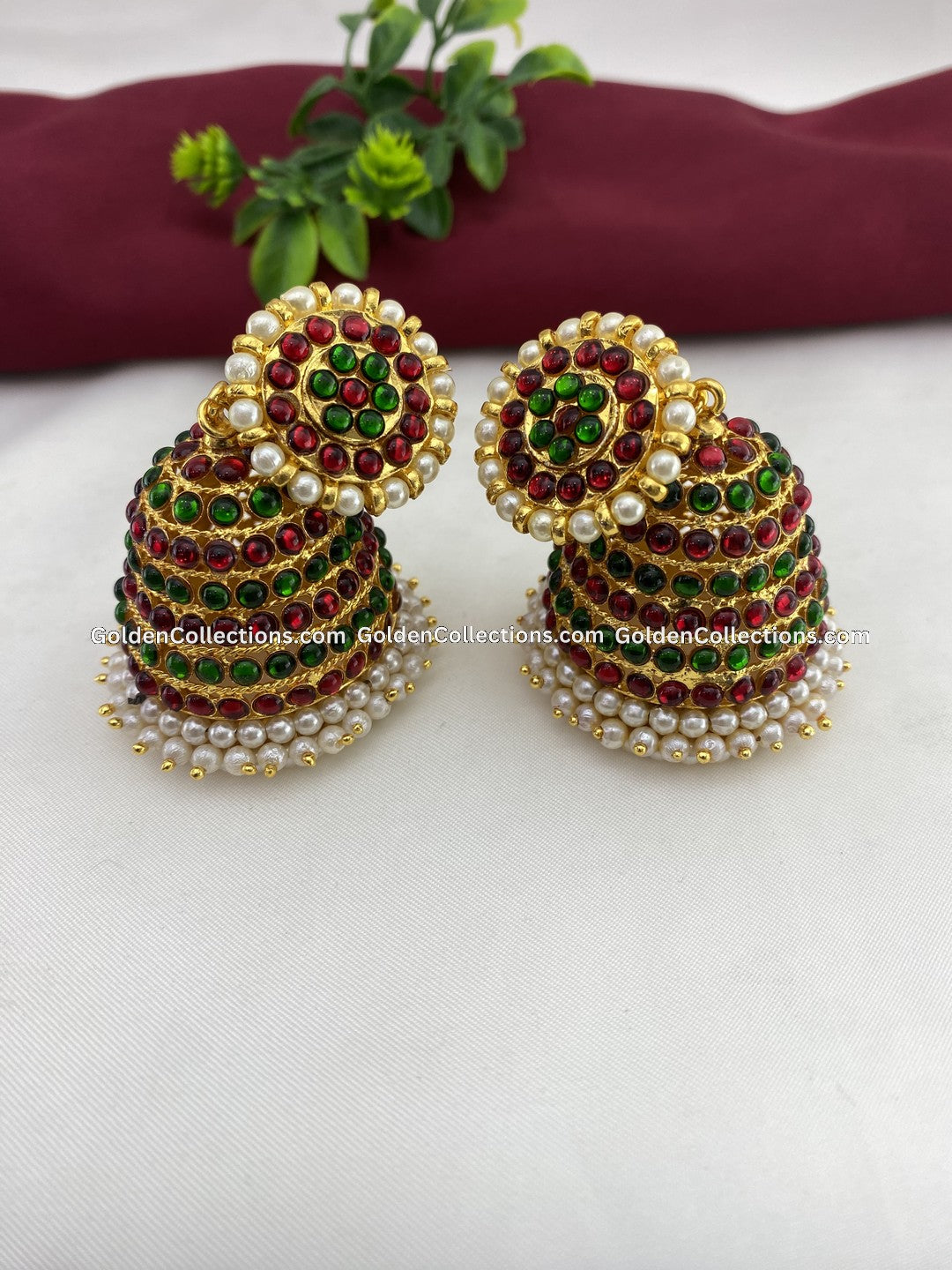 Bharatanatyam Kempu Earrings - GoldenCollections BJE-009
