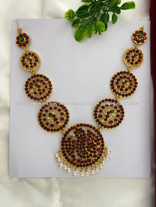 Bharatanatyam short necklace with red and clear stones BSN-004