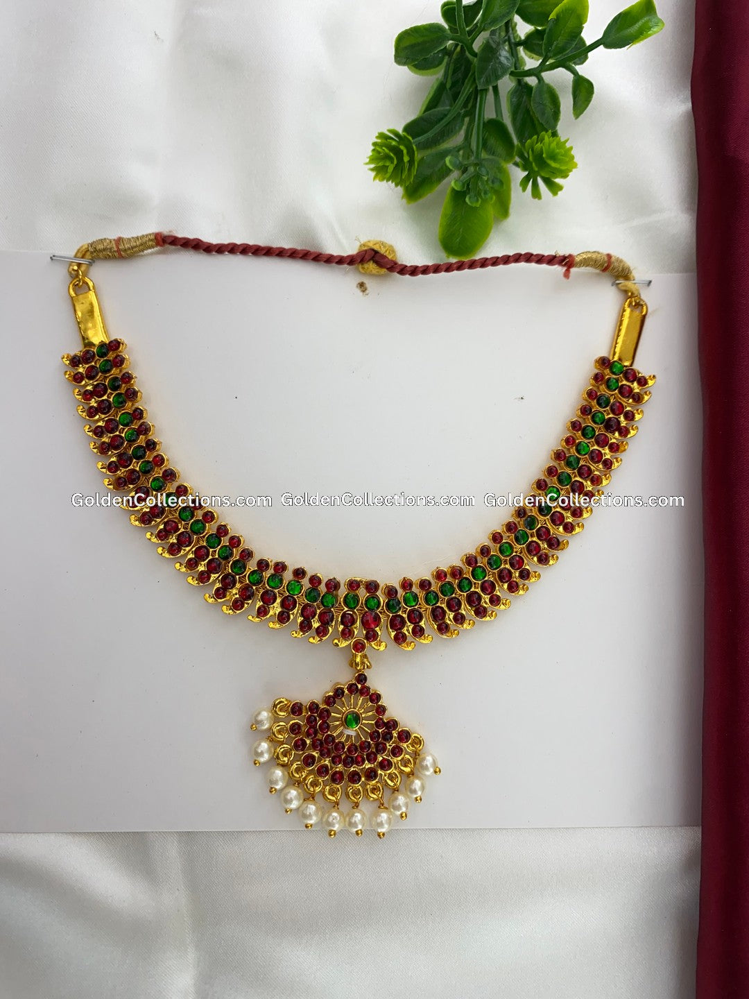 Classical Bharatanatyam Short Chain - Kempu Stones Jewelry BSN-005