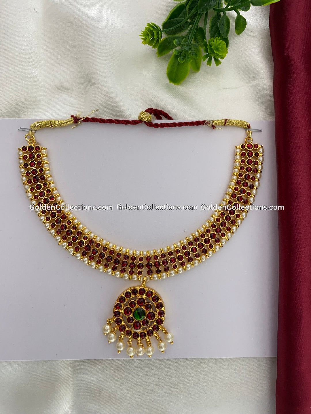 Gold Plated Kemp Bharatanatyam Short Chain - GoldenCollections BSN-014