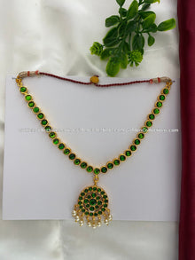 Bharatanatyam short necklace with green and clear stones BSN-019