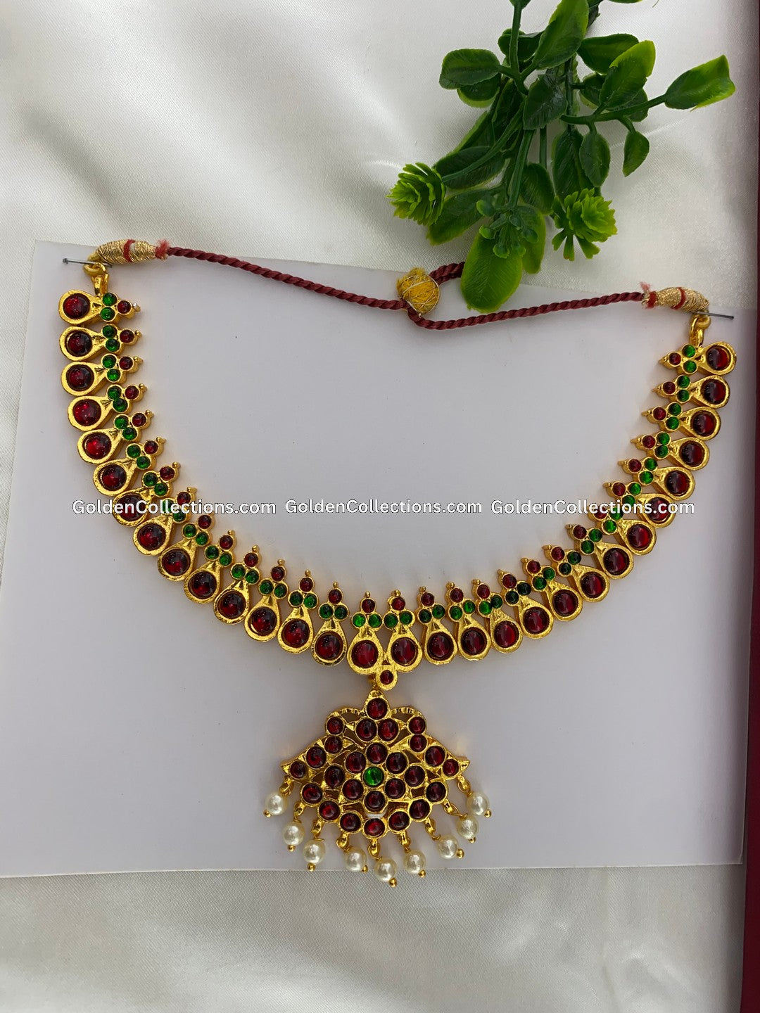 Kempu Pearls Bharatanatyam Short Chain - GoldenCollections BSN-035