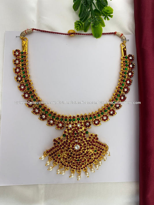 Kempu Red Green Bharatanatyam Necklace - GoldenCollections BSN-022