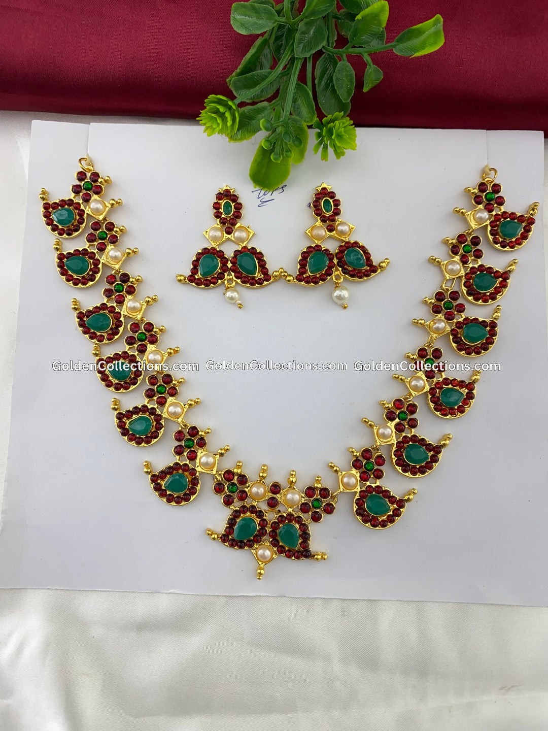 Kempu Red Green Bharatanatyam Short Chain - GoldenCollections BSN-018