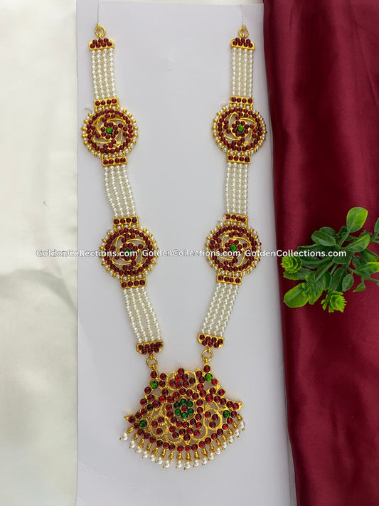 Bharatanatyam pearl long haram BLN-012 with maroon green and clear stones