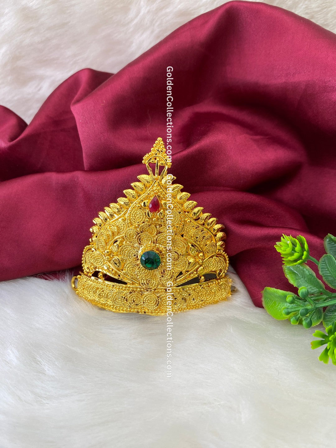 Ruby Red Gold Plated Deity Crown Kireedam - Buy Now - DGC-210