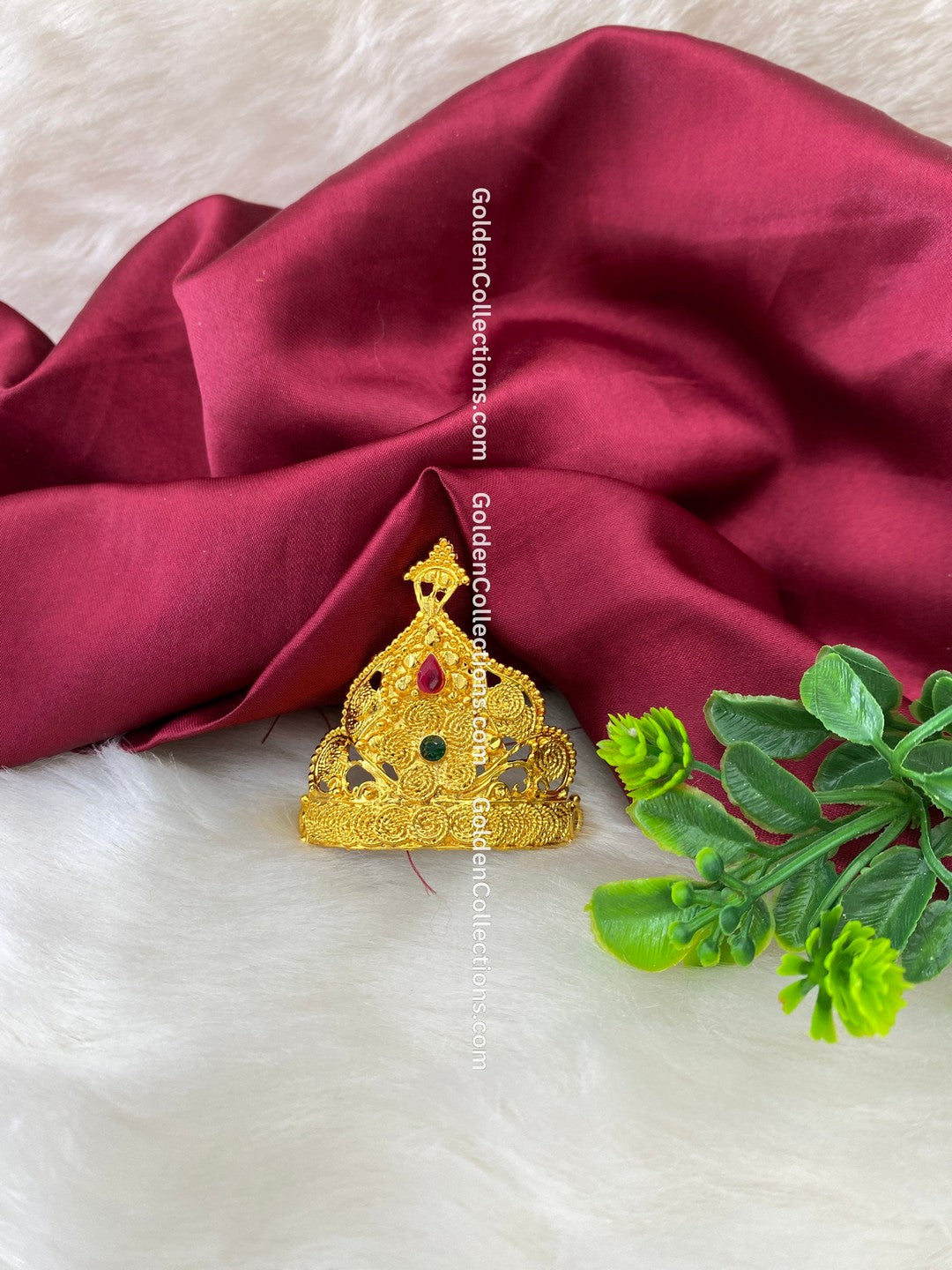 Ruby Red Gold Plated Deity Crown Kireedam - DGC-245