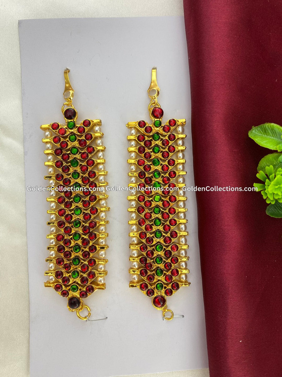 Bharatanatyam Mattal Ear Chains with Kemp Stones | Golden Collections